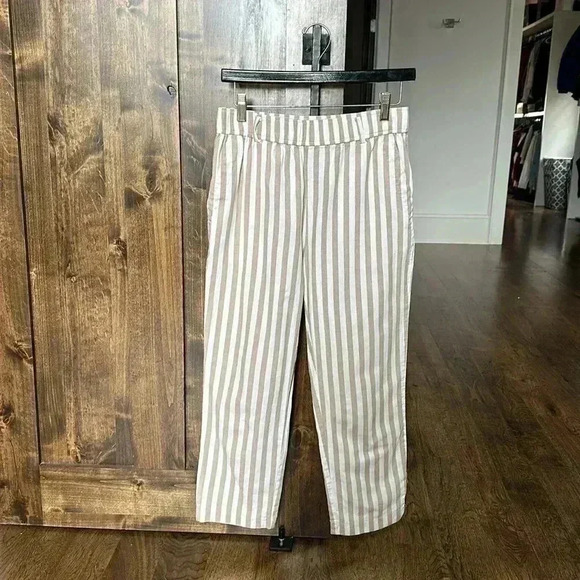 Zara Pants - Zara  | Stripped Linen Pants | Color: Cream/White | Size: S |w belt